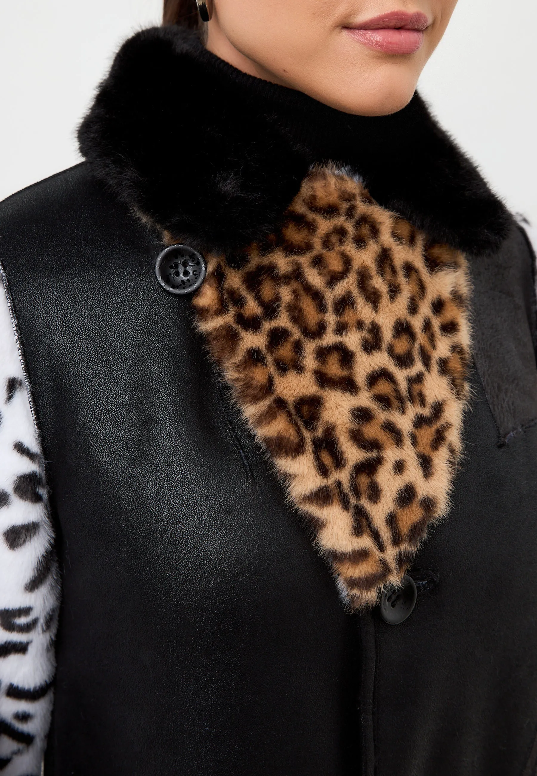 Mixed Print Reversible Faux Fur Coat Flavia - Leopard