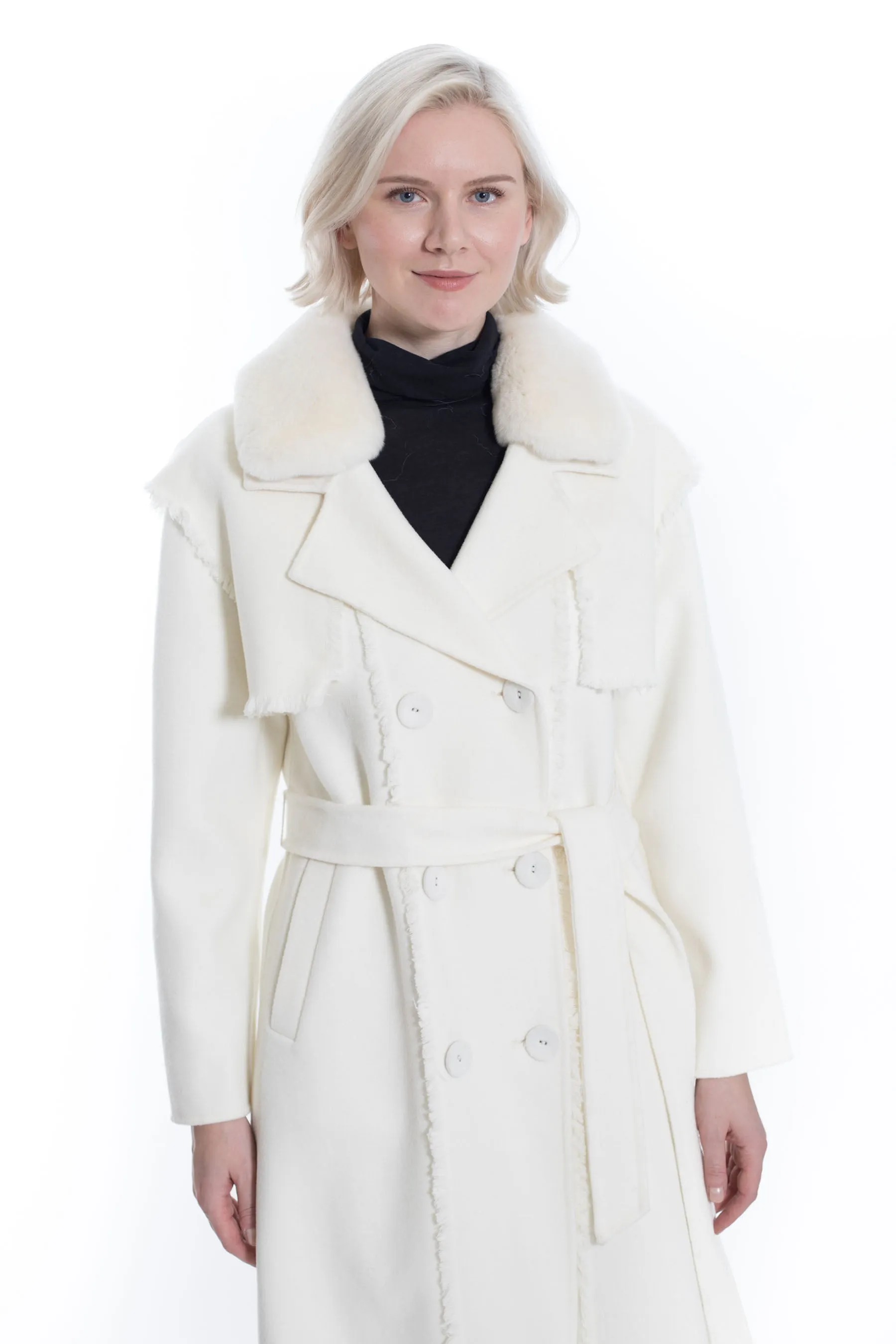 MONTVALE - Wool Coat with Faux Fur Trim Collar