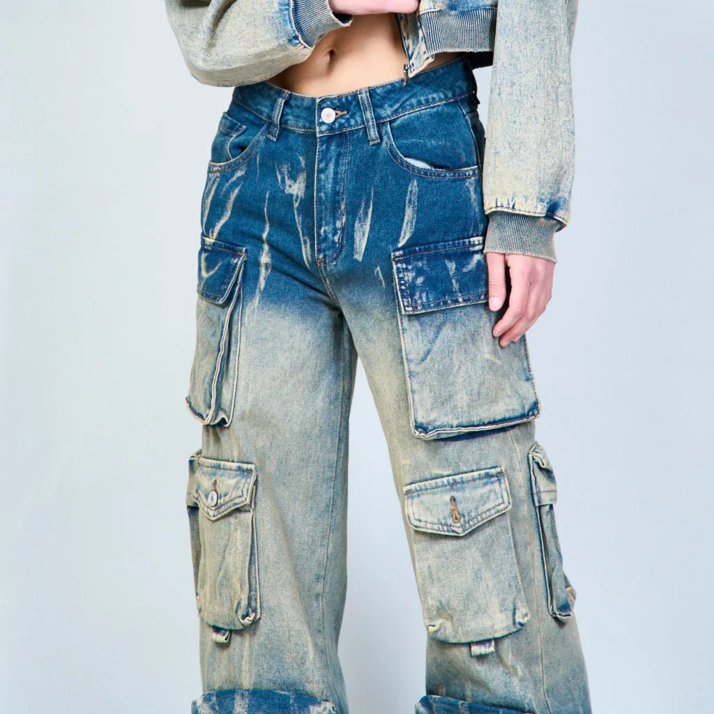 Multi-pocket cargo denim jeans wholesale