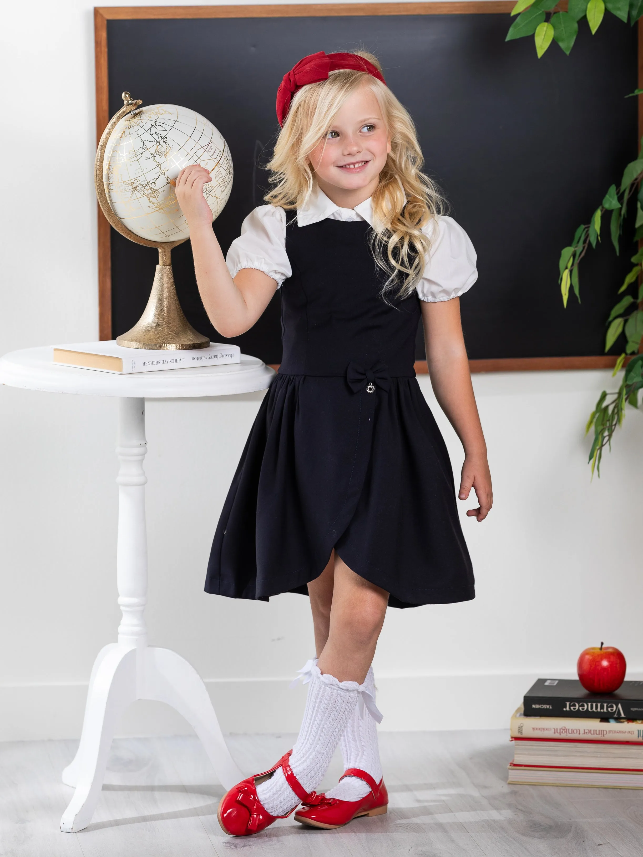 Navy Tulip Hem Girls Uniform Dress by Kids Couture