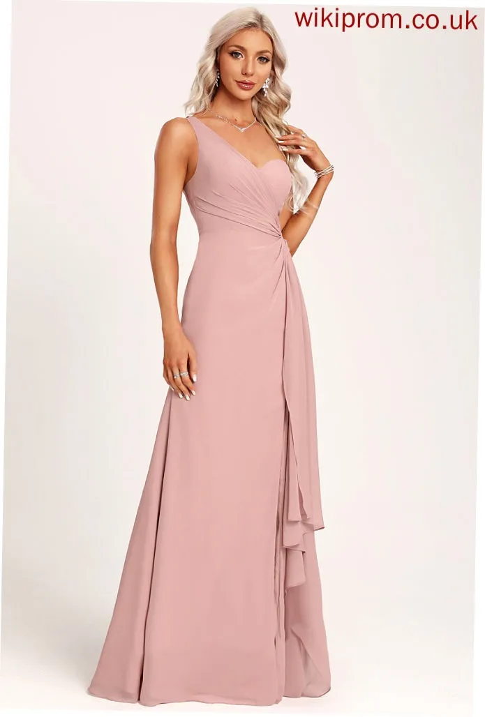 Neckline Silhouette One-Shoulder Floor-Length Fabric Embellishment Ruffle Length A-Line Persis Sleeveless Empire Waist Bridesmaid Dresses