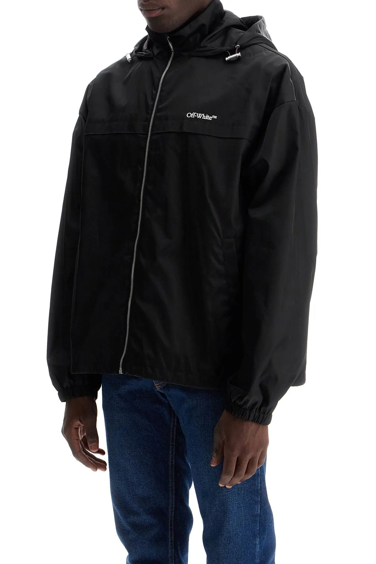 Off-White Boxy Windbreaker Jacket With Hood