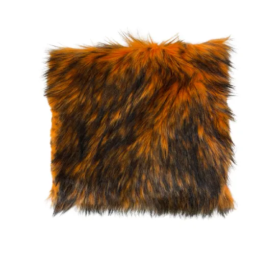 Orange Black Husky Print Long Pile Shaggy Faux Fur Fabric