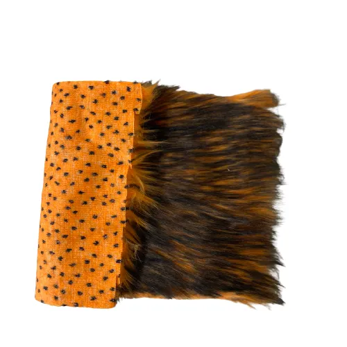 Orange Black Husky Print Long Pile Shaggy Faux Fur Fabric