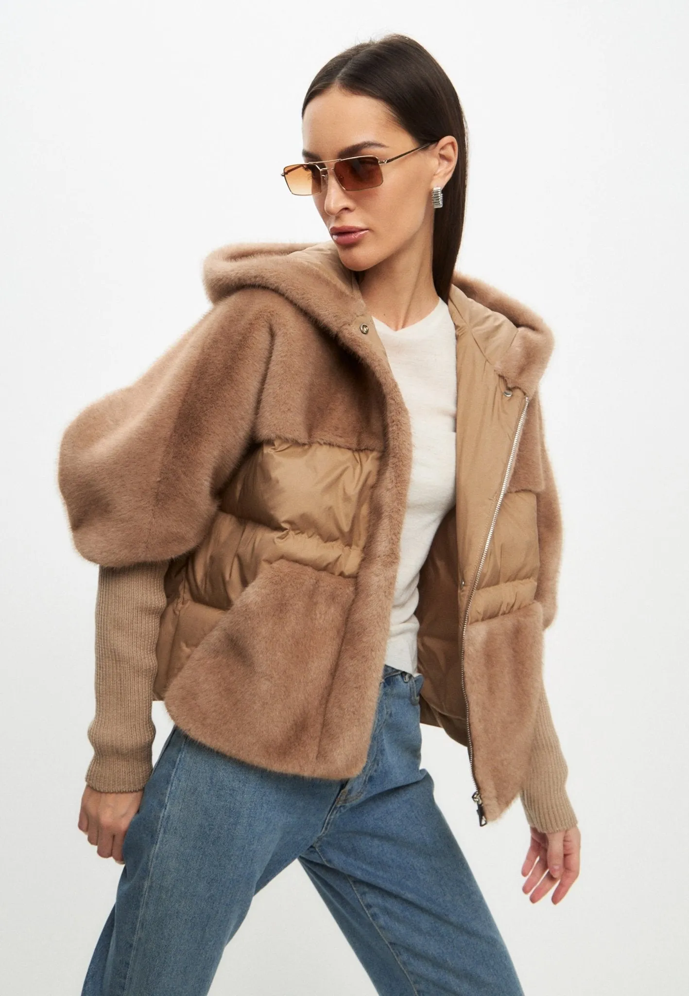 Oversized Faux Fur Jacket - Beige