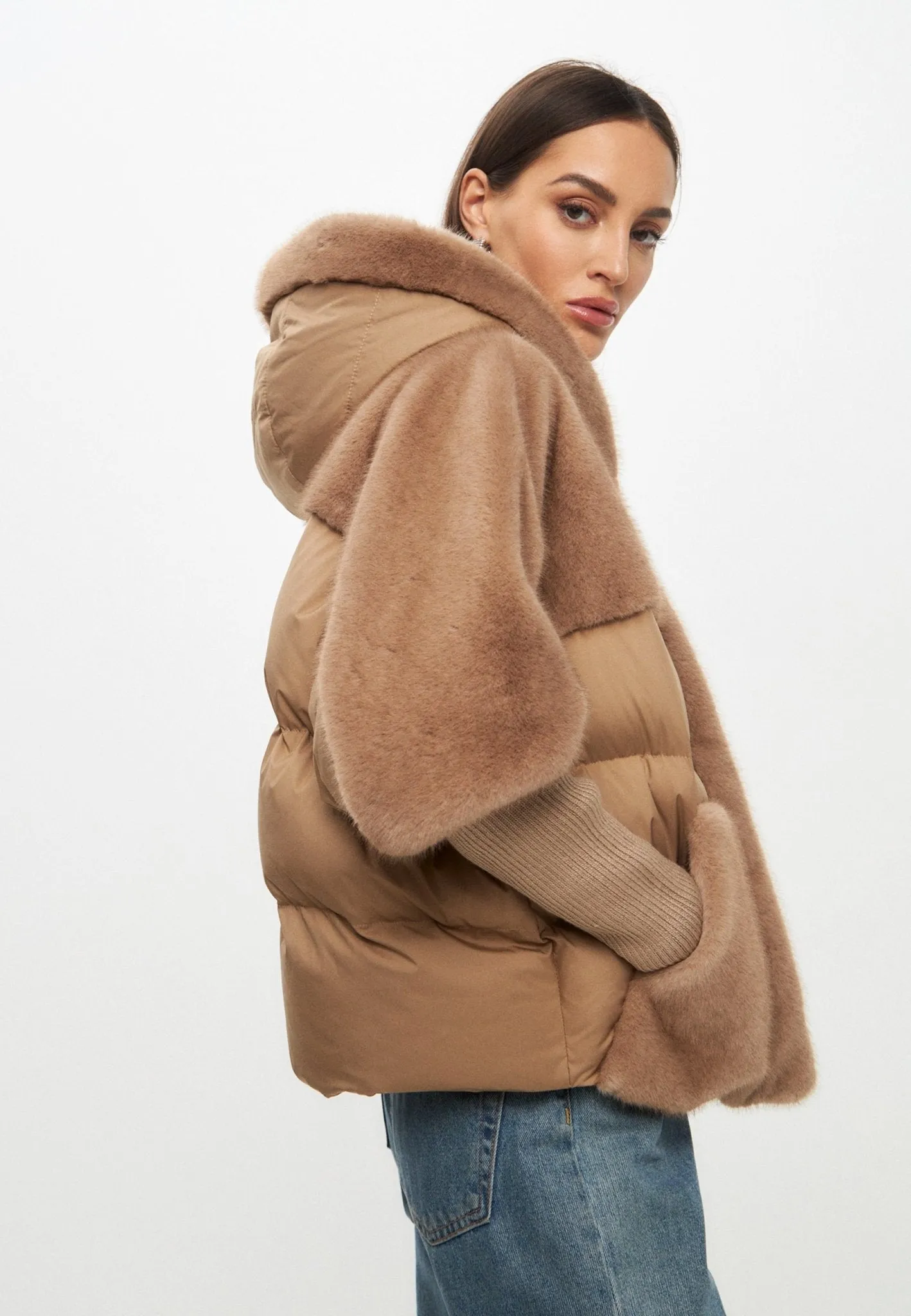 Oversized Faux Fur Jacket - Beige