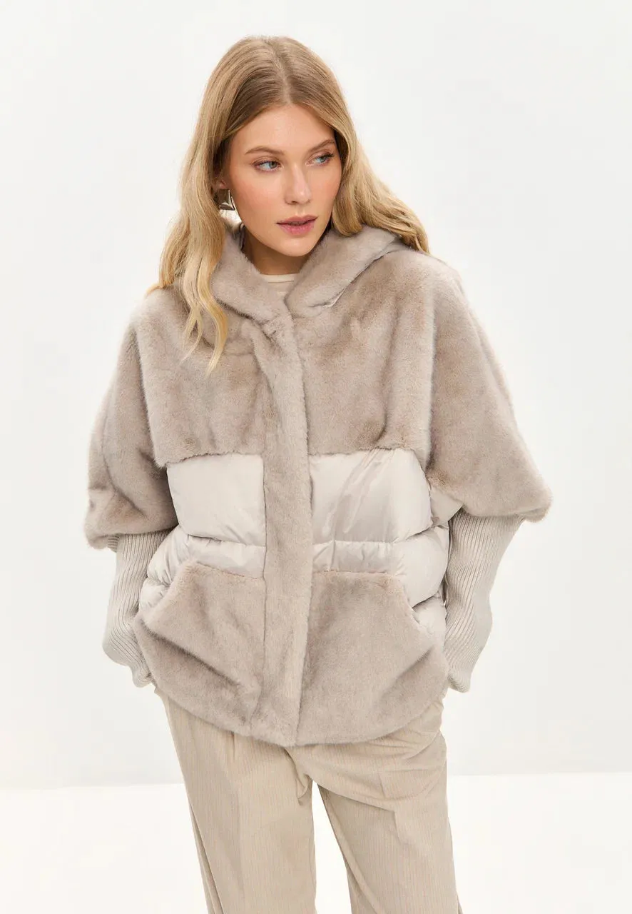 Oversized Faux Fur Jacket  - Ivory