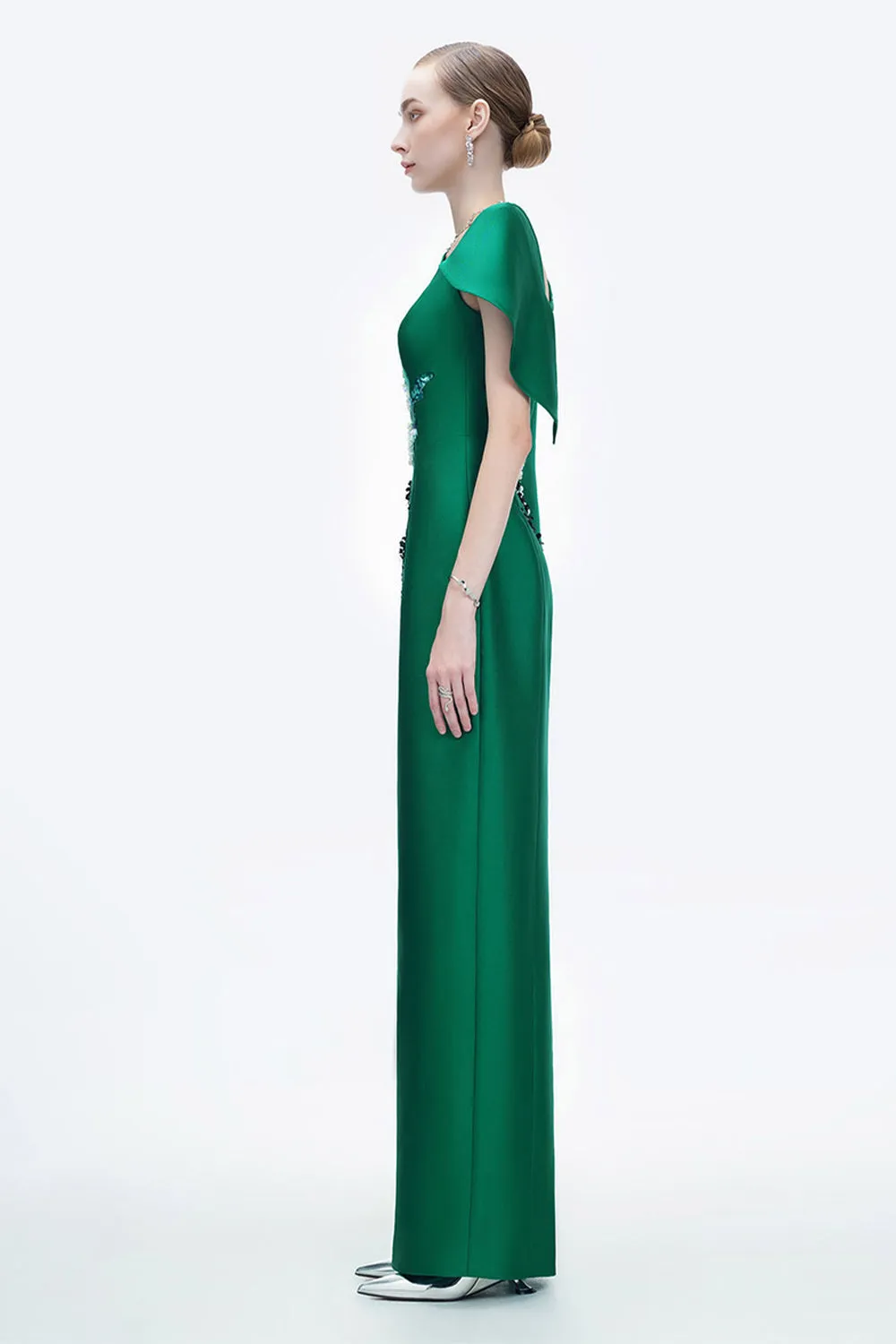 Petal's Secret Dance Sheath Asymmetric Neck Zibeline Floor Length Dress