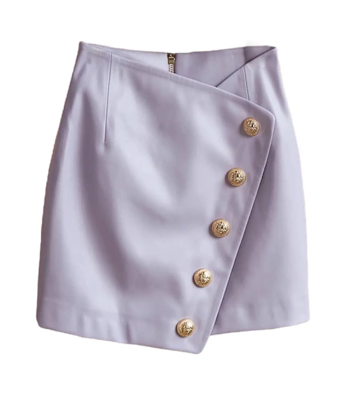 PU Leather Gold Button Mini Skirt In Yellow