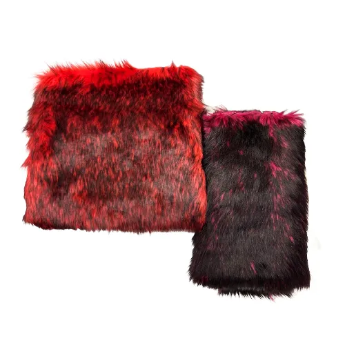 Red Black Husky Print Long Pile Shaggy Faux Fur Fabric