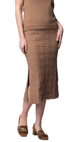 Sabrina Square Pattern Midi Straight Skirt - Mocha