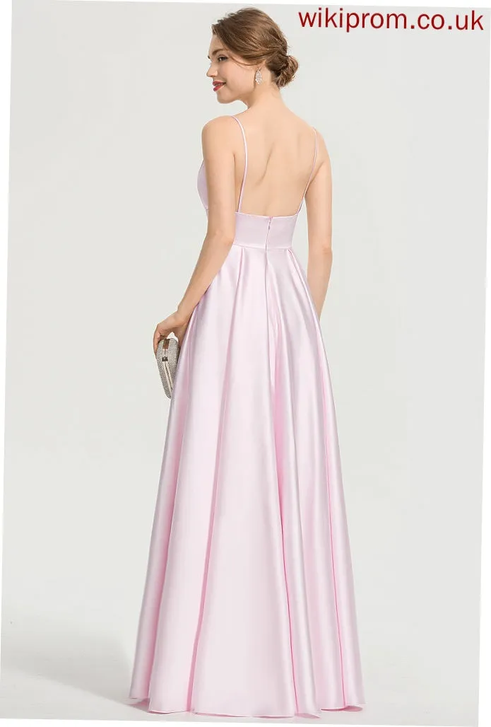 Satin V-neck Floor-Length Prom Dresses Karma A-Line