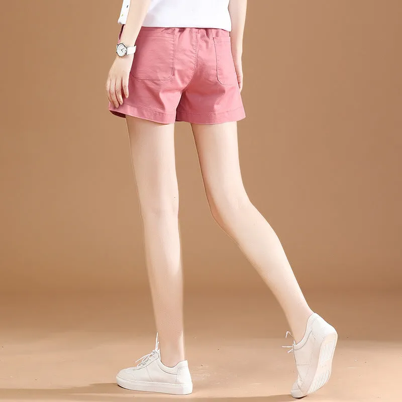 Small daisy white sports shorts female summer loose straight wide legs high waist tide tide casual pants thin section