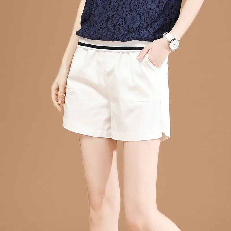 Small daisy white sports shorts female summer loose straight wide legs high waist tide tide casual pants thin section