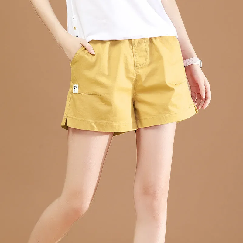 Small daisy white sports shorts female summer loose straight wide legs high waist tide tide casual pants thin section