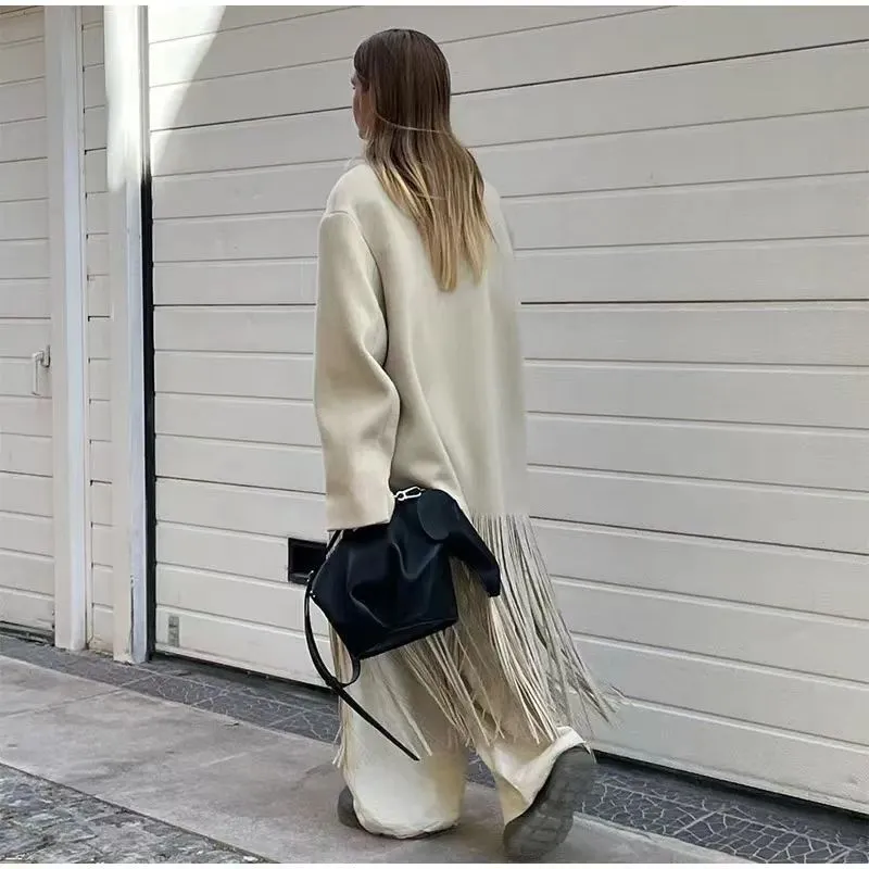 Tassel mid-length windbreaker coat