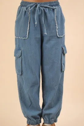 Washed Indigo Denim Jogger Cargo Pants