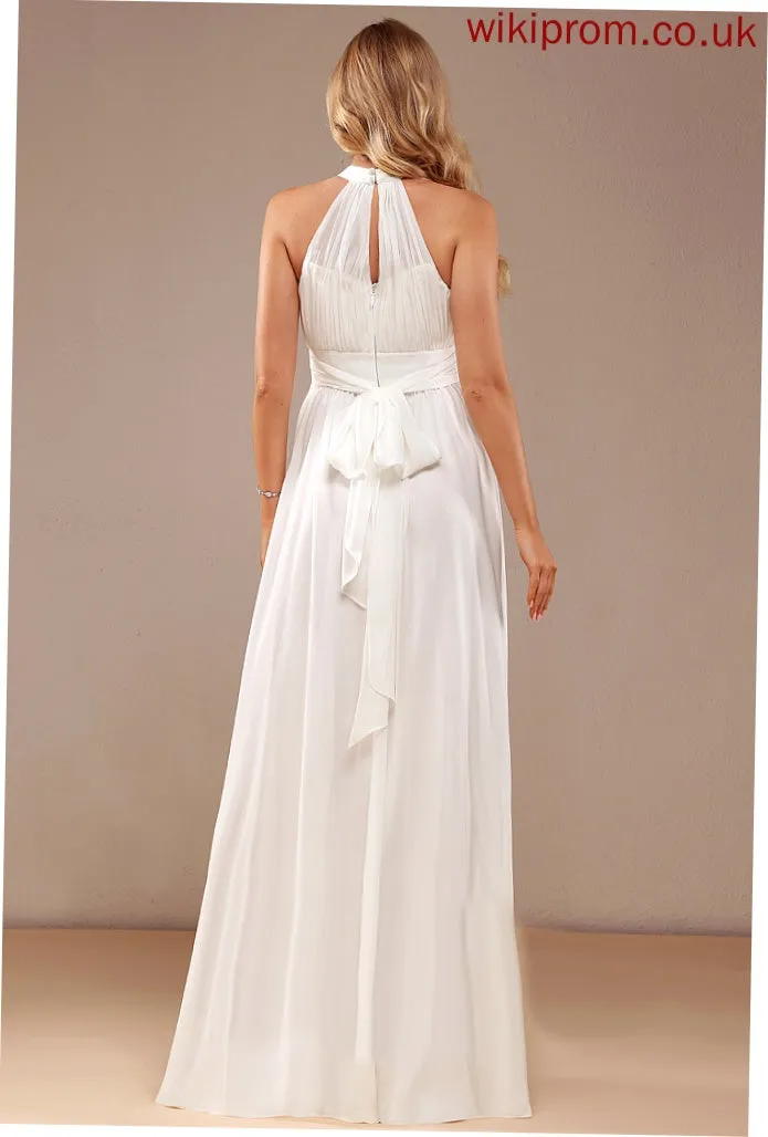 Wedding Ruffle High Pru Chiffon Neck Wedding Dresses Floor-Length Dress A-Line With