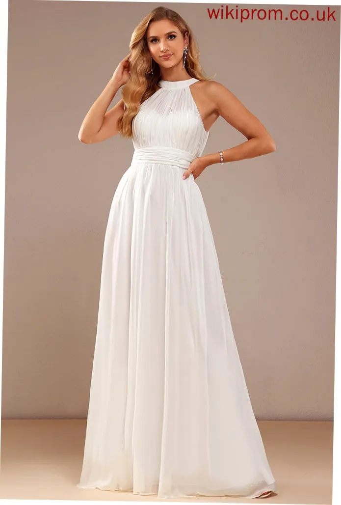 Wedding Ruffle High Pru Chiffon Neck Wedding Dresses Floor-Length Dress A-Line With