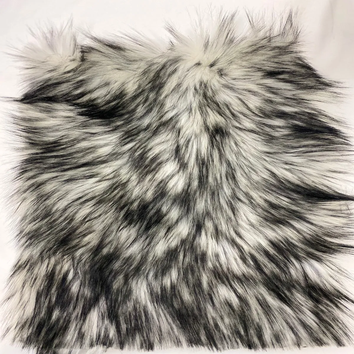 White Black Husky Print Long Pile Shaggy Faux Fur Fabric