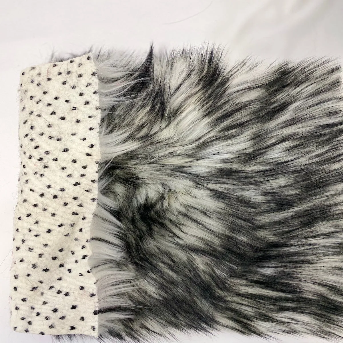 White Black Husky Print Long Pile Shaggy Faux Fur Fabric