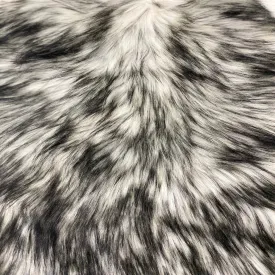 White Black Husky Print Long Pile Shaggy Faux Fur Fabric