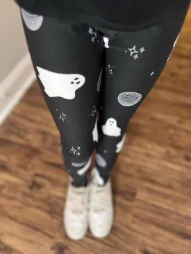 Witchful Thinking - Halloween Leggings Kids: Black White Disco Ghosts