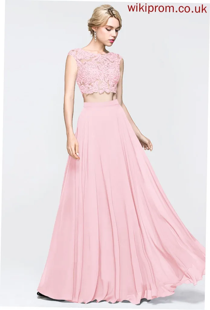 With Scoop Beading A-Line Chiffon Prom Dresses Floor-Length Sequins Ruby Lace