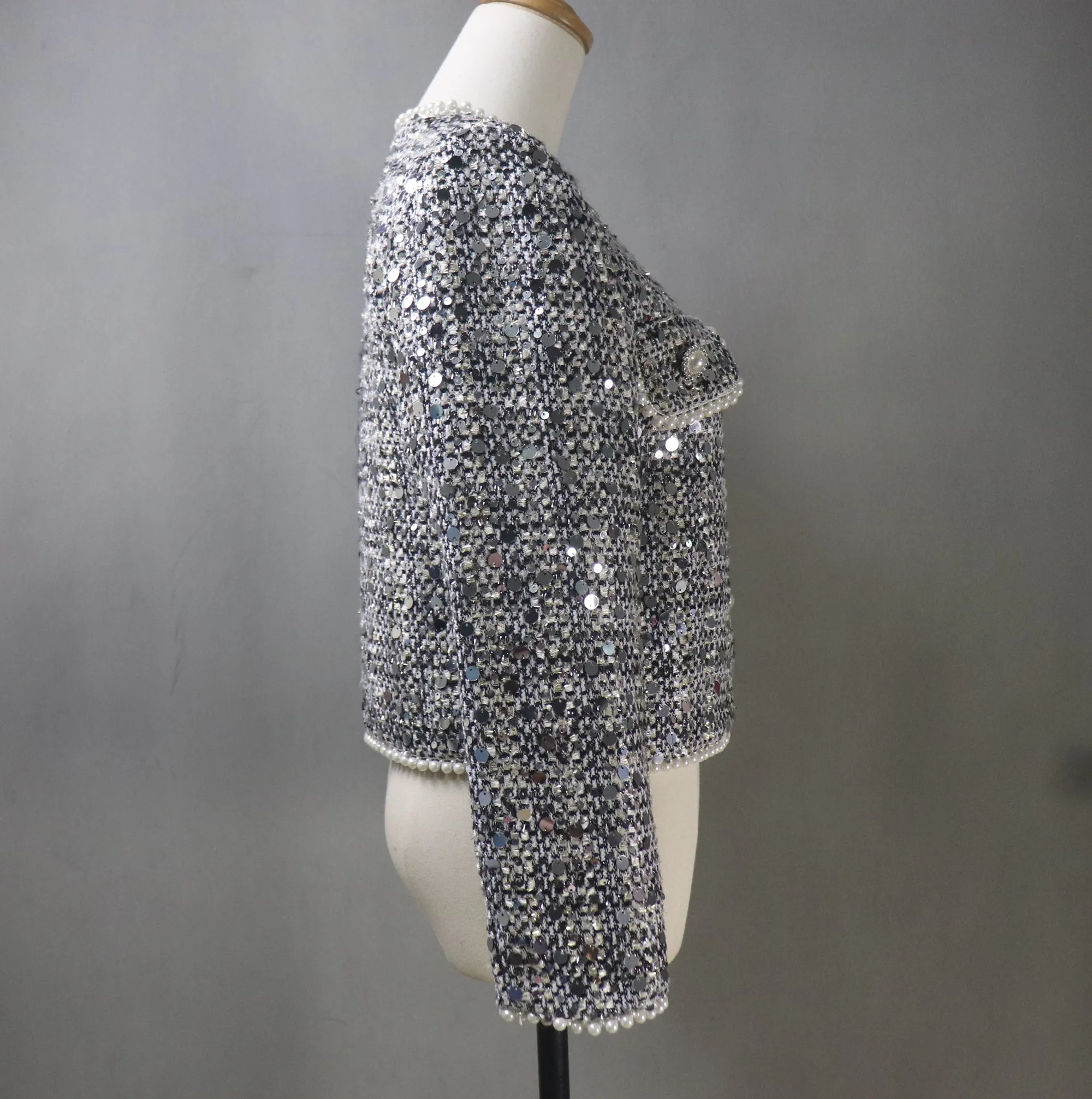 Women Grey Sequinned Jacket With Pearls / Custom Sizes