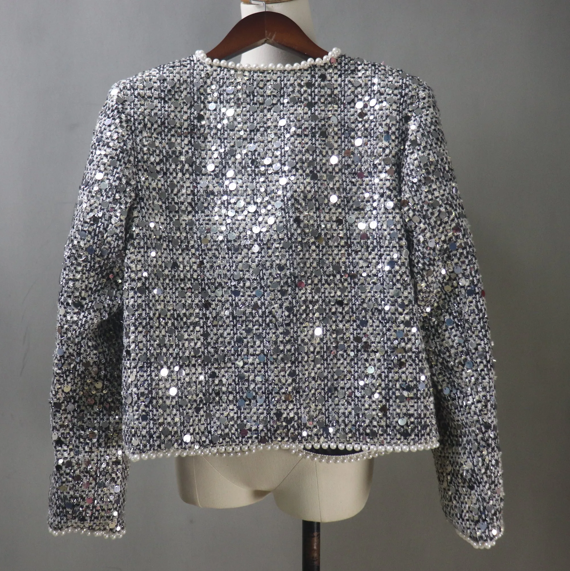 Women Grey Sequinned Jacket With Pearls / Custom Sizes