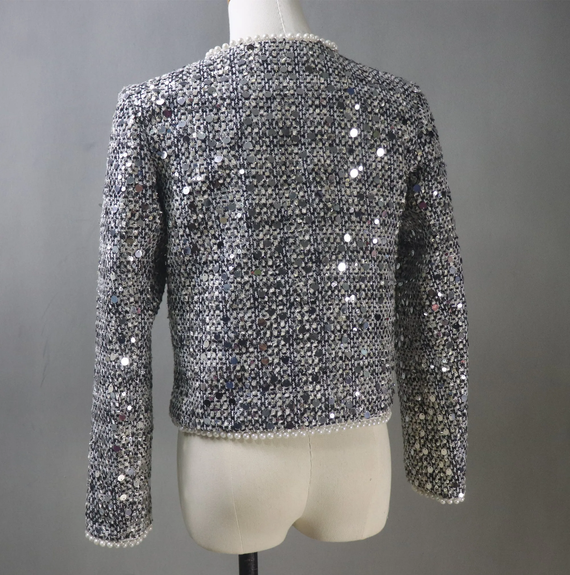 Women Grey Sequinned Jacket With Pearls / Custom Sizes