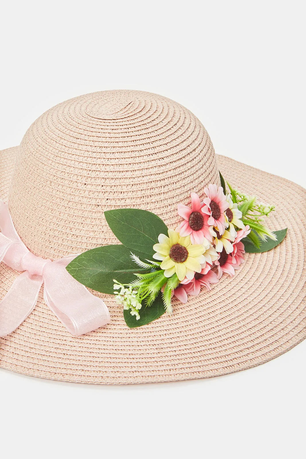 Women Pink Floral Embellished Hat