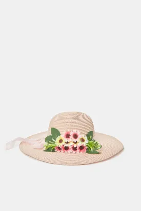 Women Pink Floral Embellished Hat