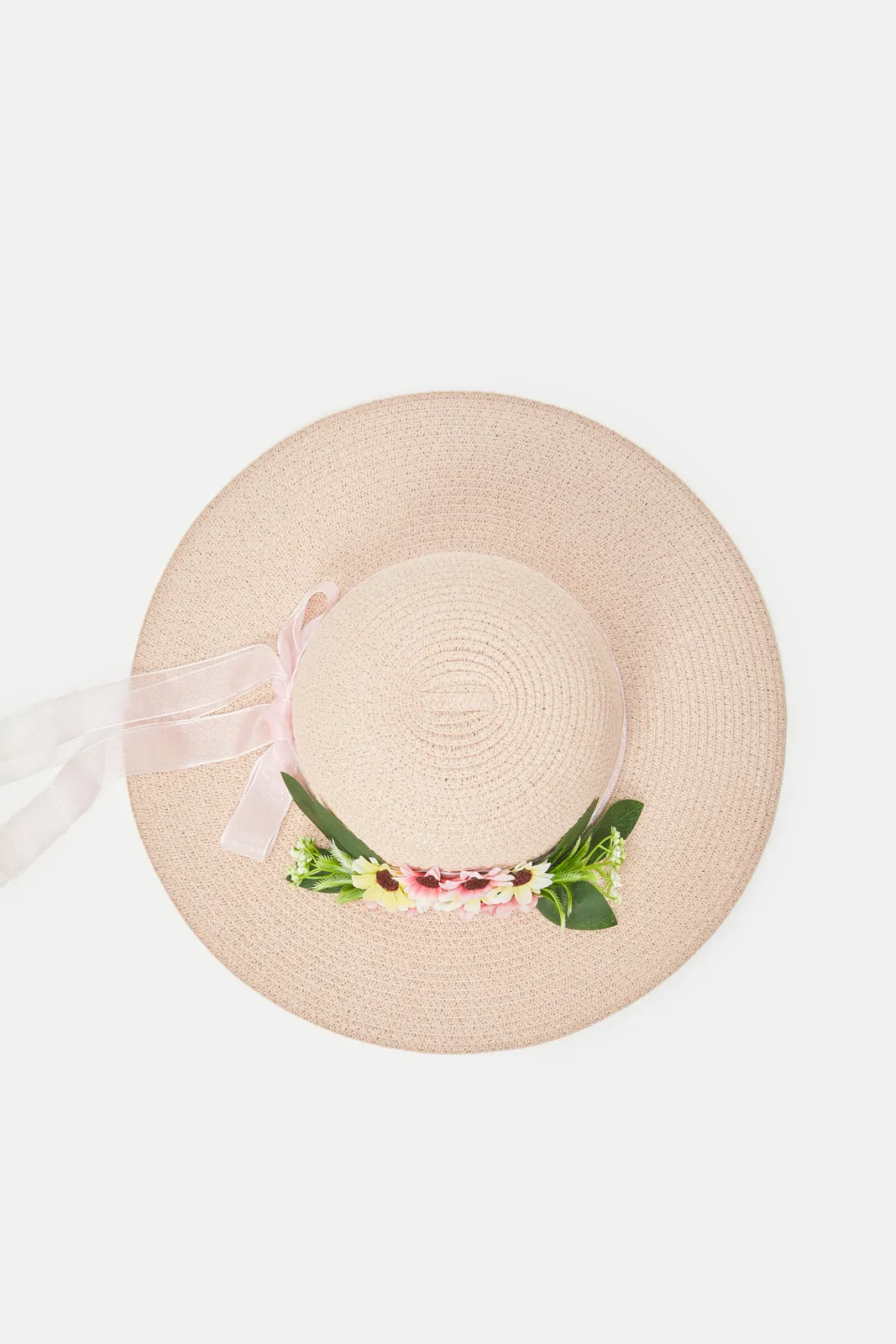 Women Pink Floral Embellished Hat