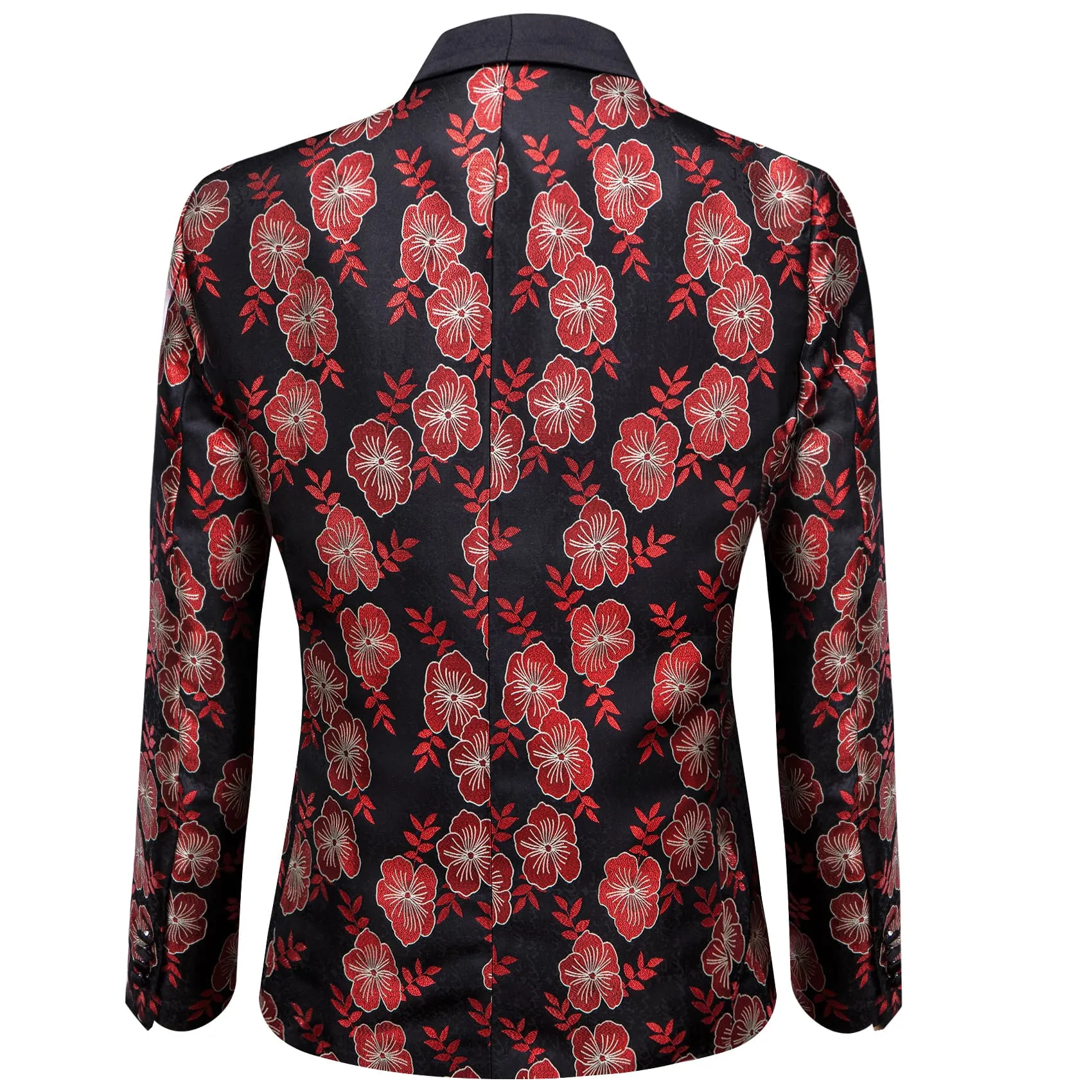 YourTies Black Red Floral Silk Shawl Collar Slim Fit Suit for Men