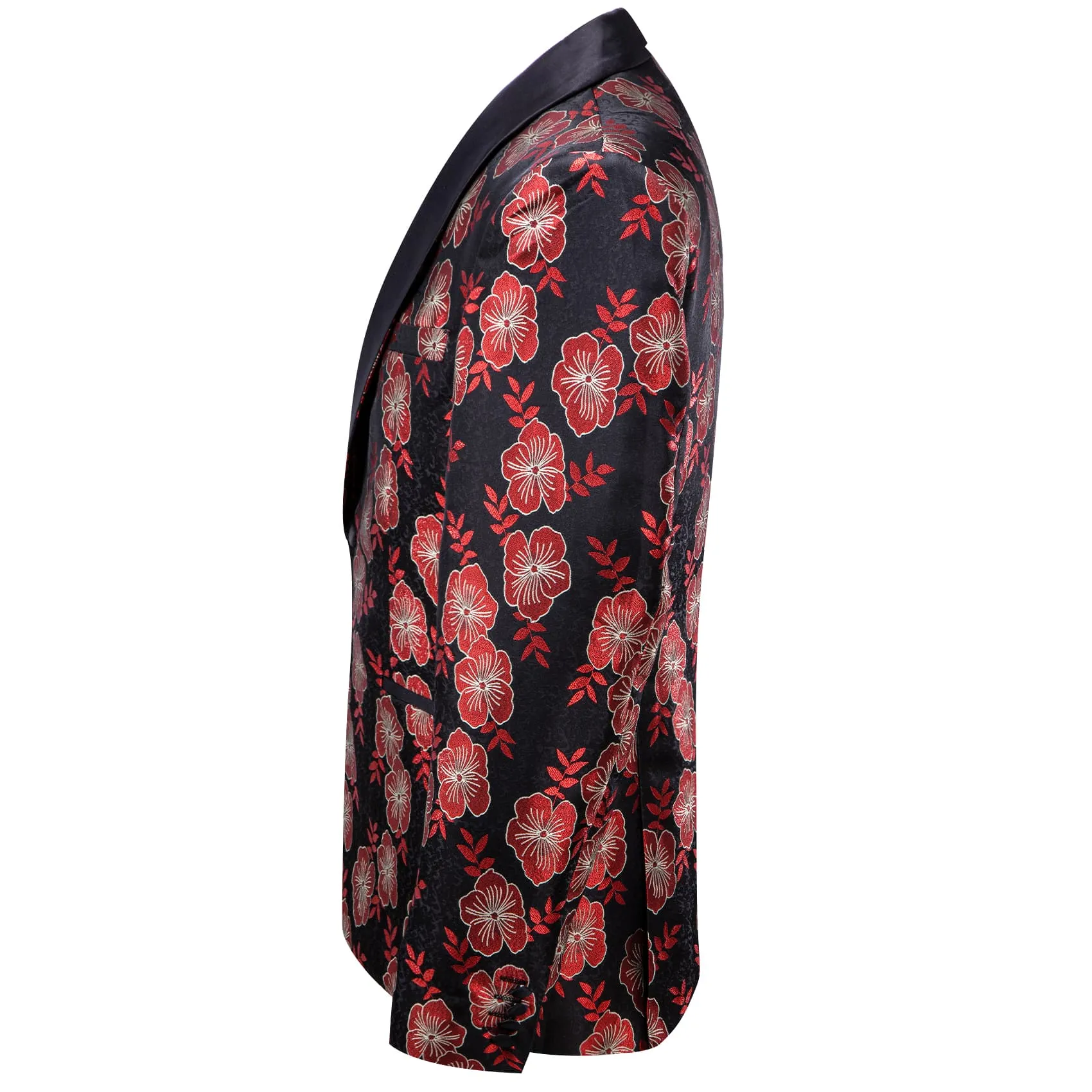 YourTies Black Red Floral Silk Shawl Collar Slim Fit Suit for Men