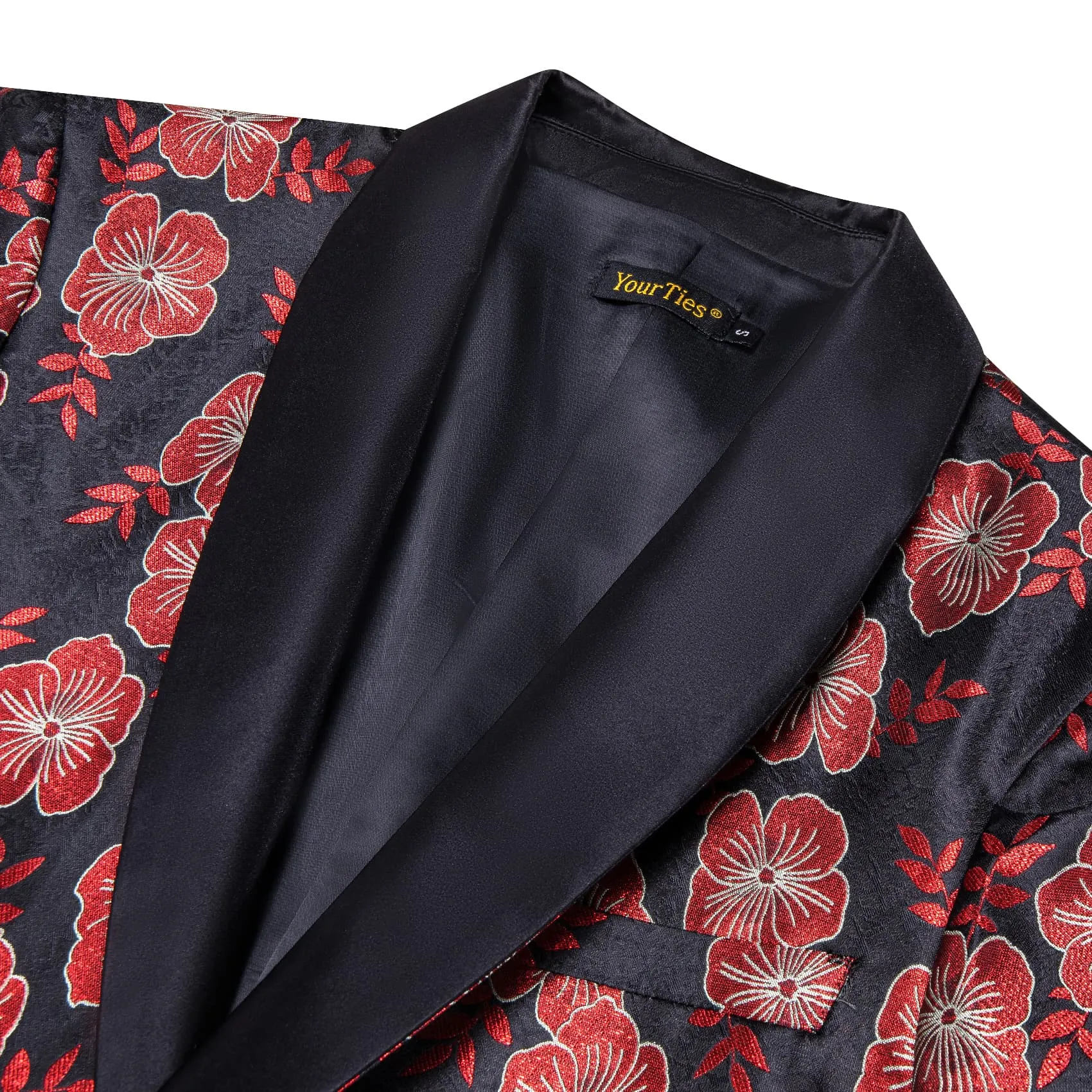 YourTies Black Red Floral Silk Shawl Collar Slim Fit Suit for Men