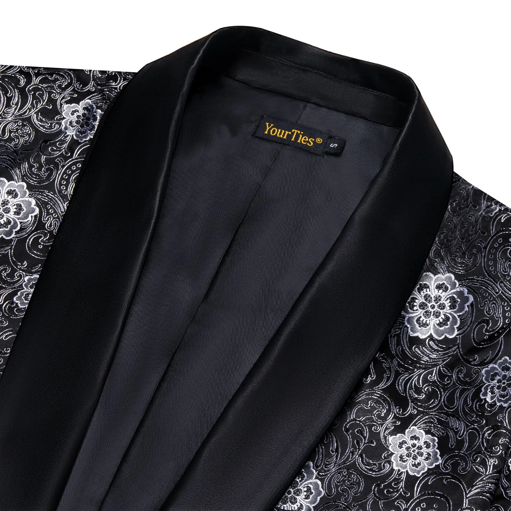 YourTies Black White Floral Silk Shawl Collar Suit for Men