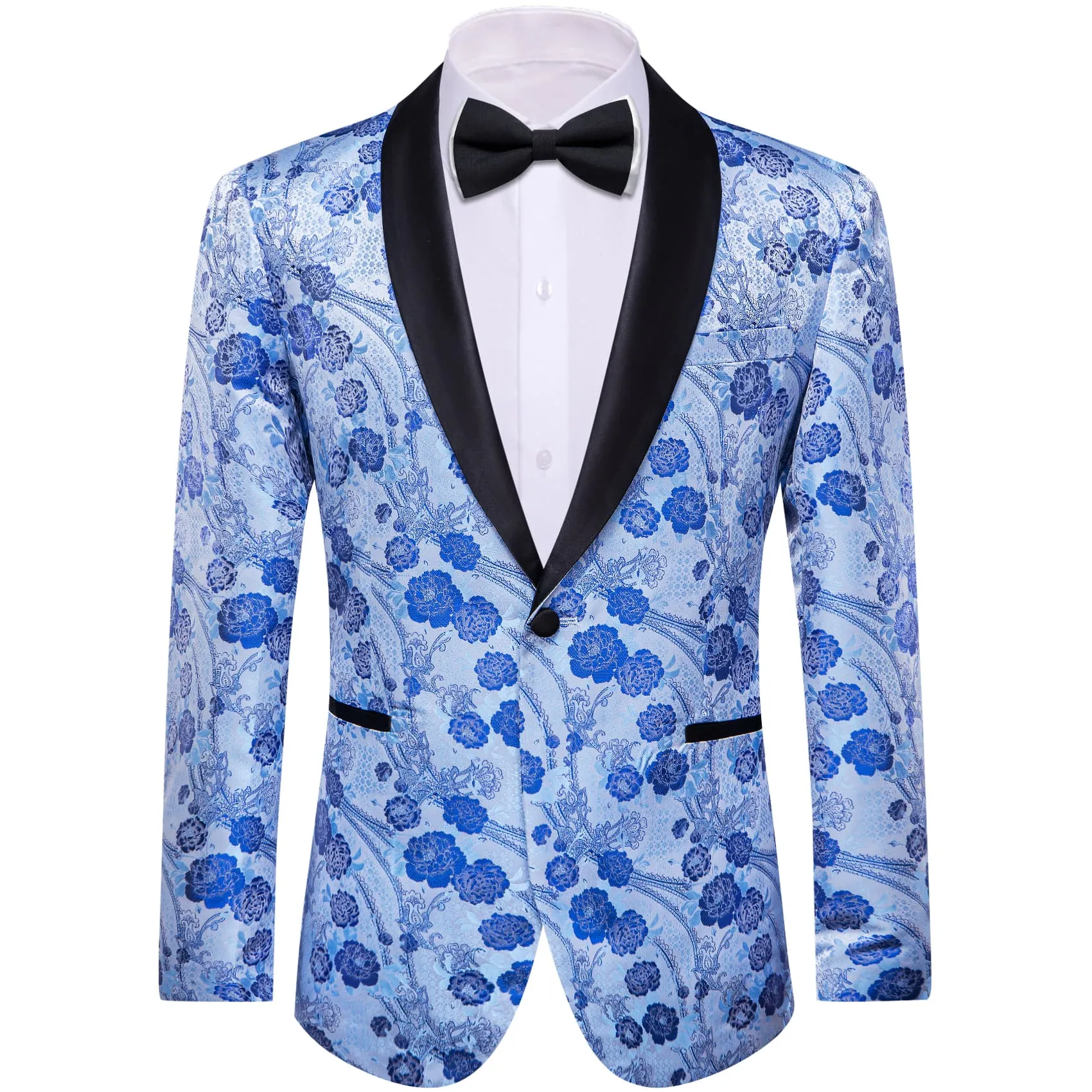 YourTies Blue Floral Silk Shawl Collar Wedding Suit for Men